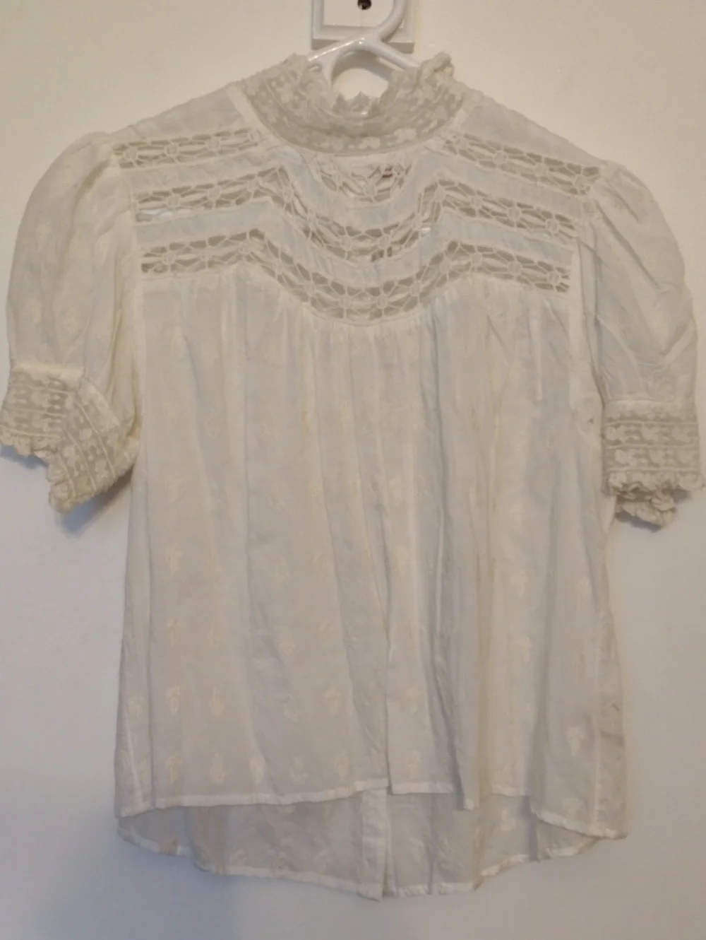 NWT Vintage Free People White Victorian Embroidered Lace Blouse Size XS